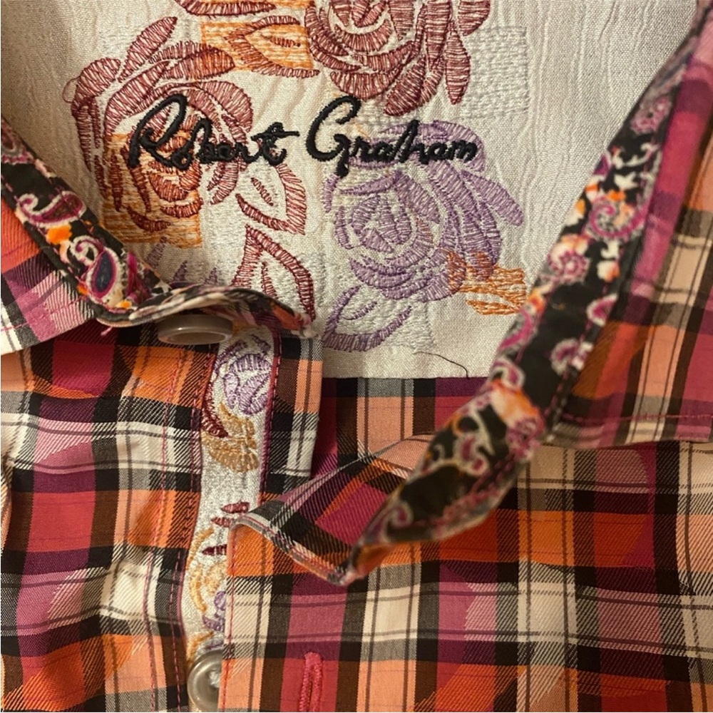 Robert Graham Men's Multicolor Checkered Short Sleeve pink & orange Shirt L EUC